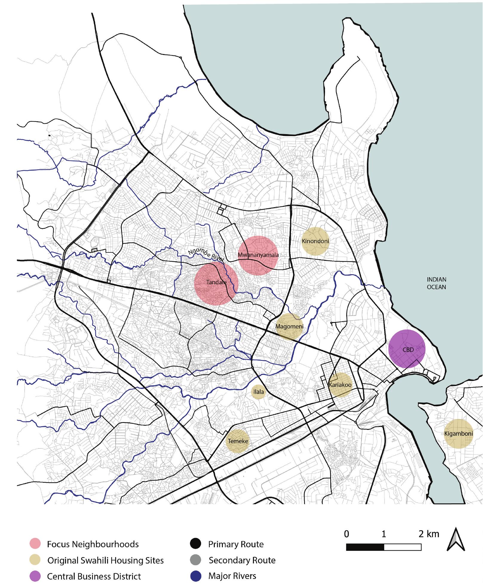 Dar es salaam’s urban area and location of case study areas.