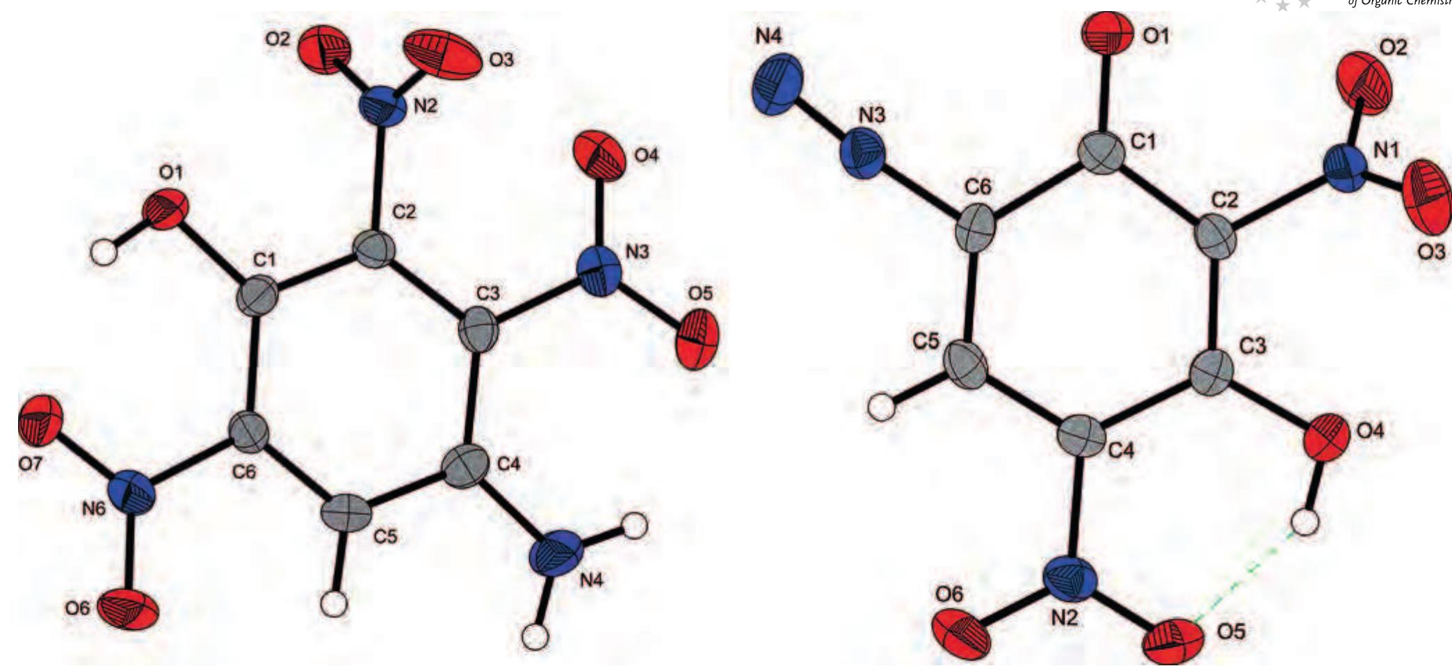 Molecular structure of 4-amino-2,3,6-trinitrophenol (7,