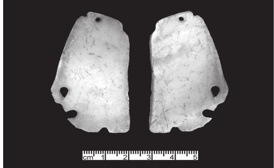 16. Perforated mother-of-pearl plaque from behind north-west jamb of W-80 north-east doorway (photographer G.O. Rollefson). 