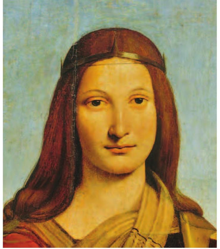 LOU  1. Study for the portrait of a poet, by Giovanni Antonio Boltraffio. c.1500-02. Coloured chalk and pastel on prepared paper, 51.5 by 39.5 cm. (Biblioteca Ambrosiana, Milan).  Above 2. Detail of St Barbara, by Giovanni Antonio Boltraffio. c.1502. Oil on panel, 172 by 113.5 cm.  (GemAaldegalerie, Berlin). 