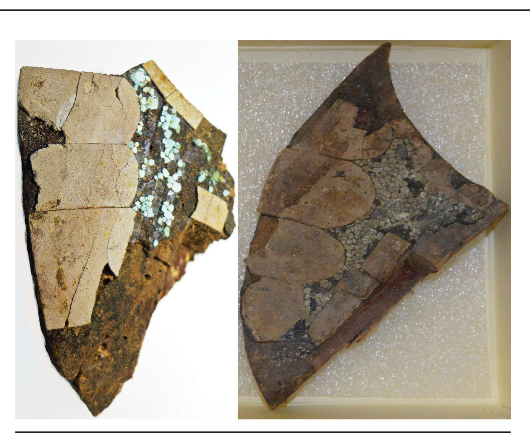 FIGURE 5. Comparison of mask fragments from the RMAH (68.10.12, left) the NMAI (24/6089, right). (Left photo courtesy of Julia Montoya; right photo by Berger.) 
