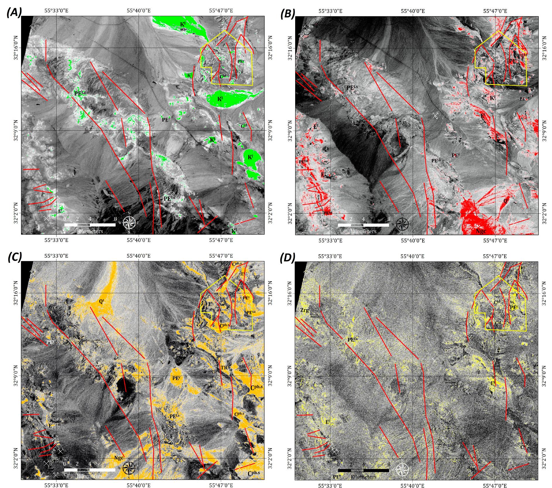 The pc image-maps of aster. (a) the pca3 image-map showing