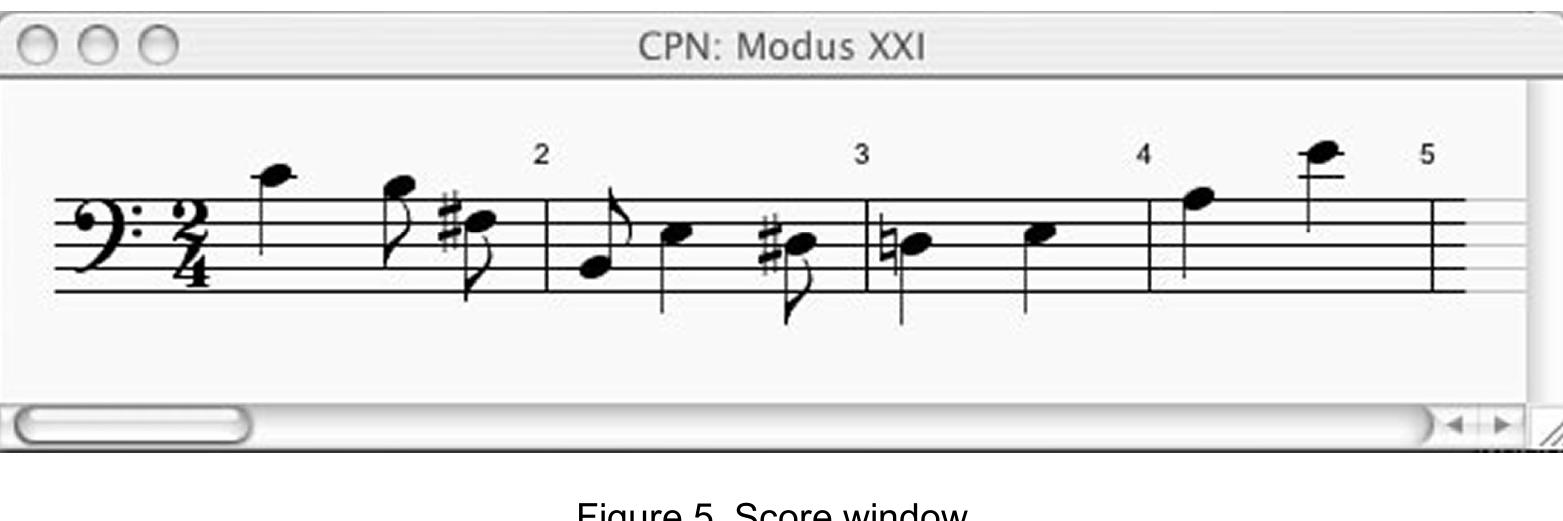 Once ModusXxXI has generated a melody, the user can play it, or view the score as shown in Figure 5.