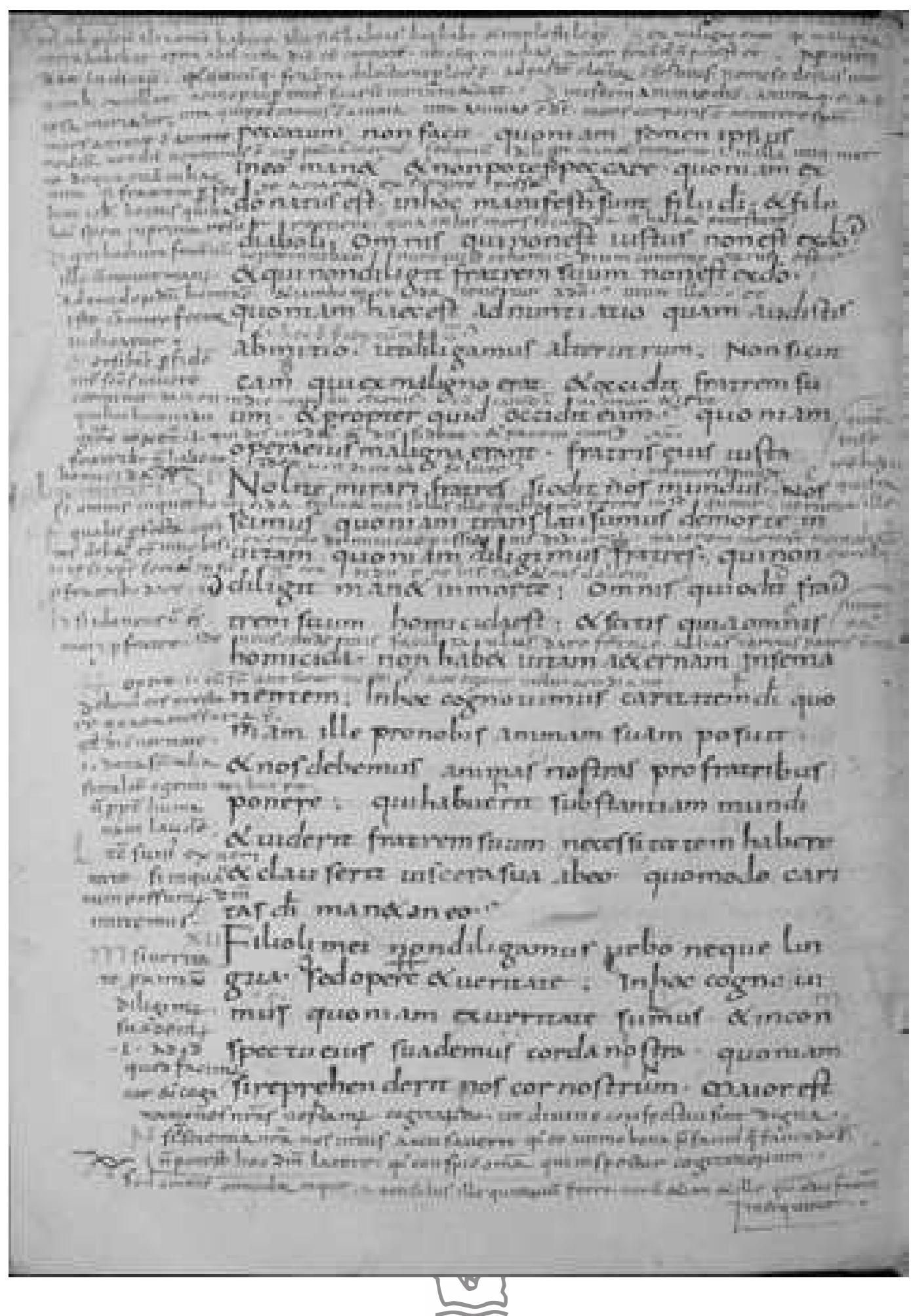 MS Wolfenbiittel, Herzog August Bibliothek, Weiss. 47, f. 97v. First Epistle of John 3, 9-20. 