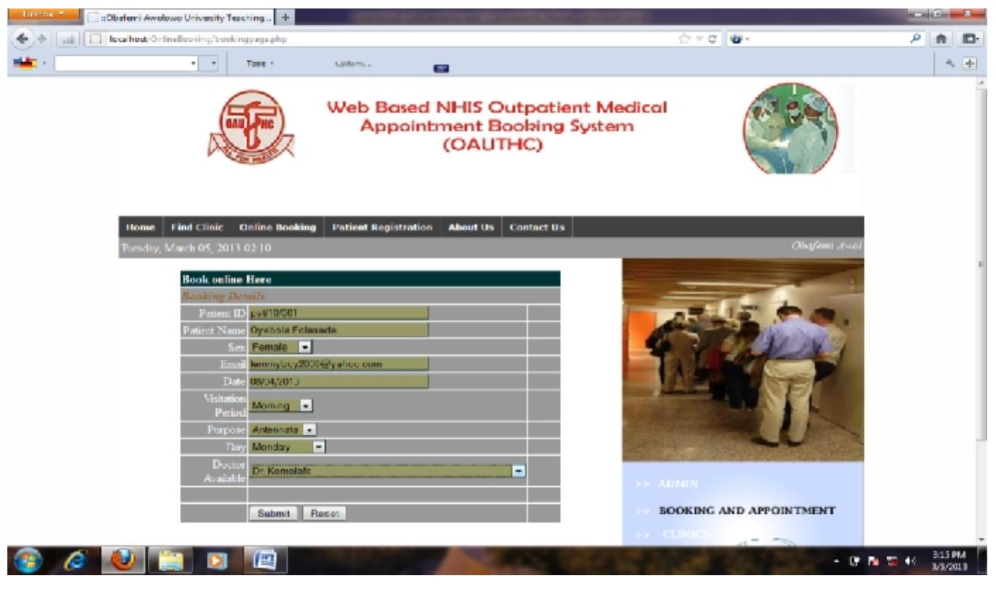 Figure 7: Patient Appointment Menu