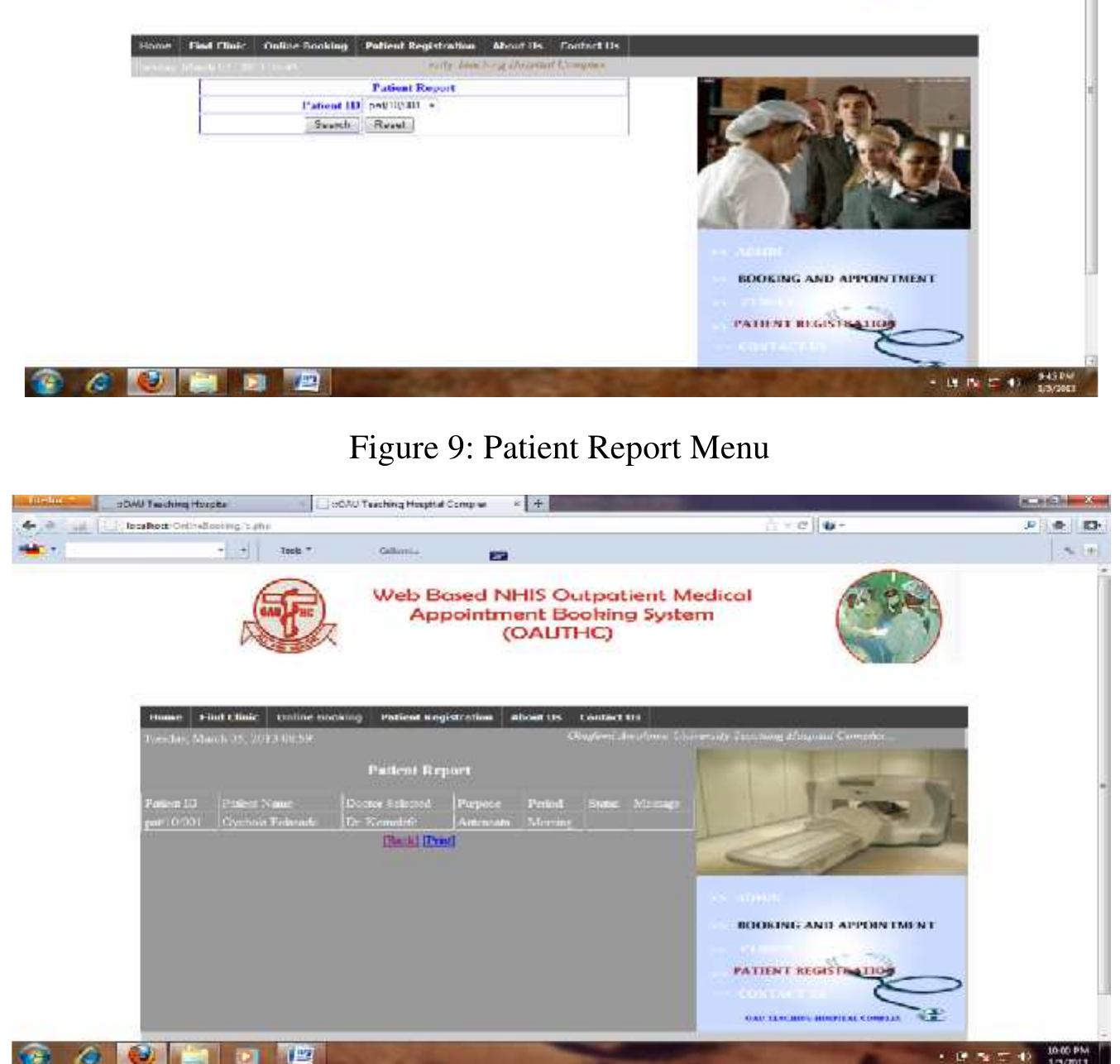 Figure 10: Patient Appointment Report Menu