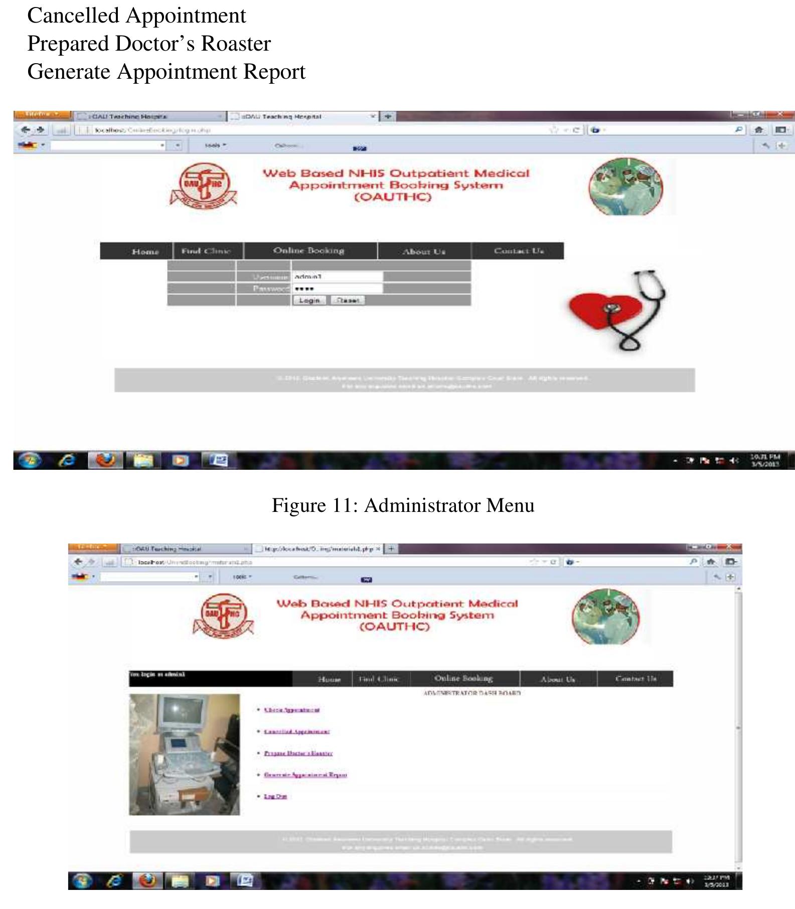 Figure 12: Administrator Activity Menu