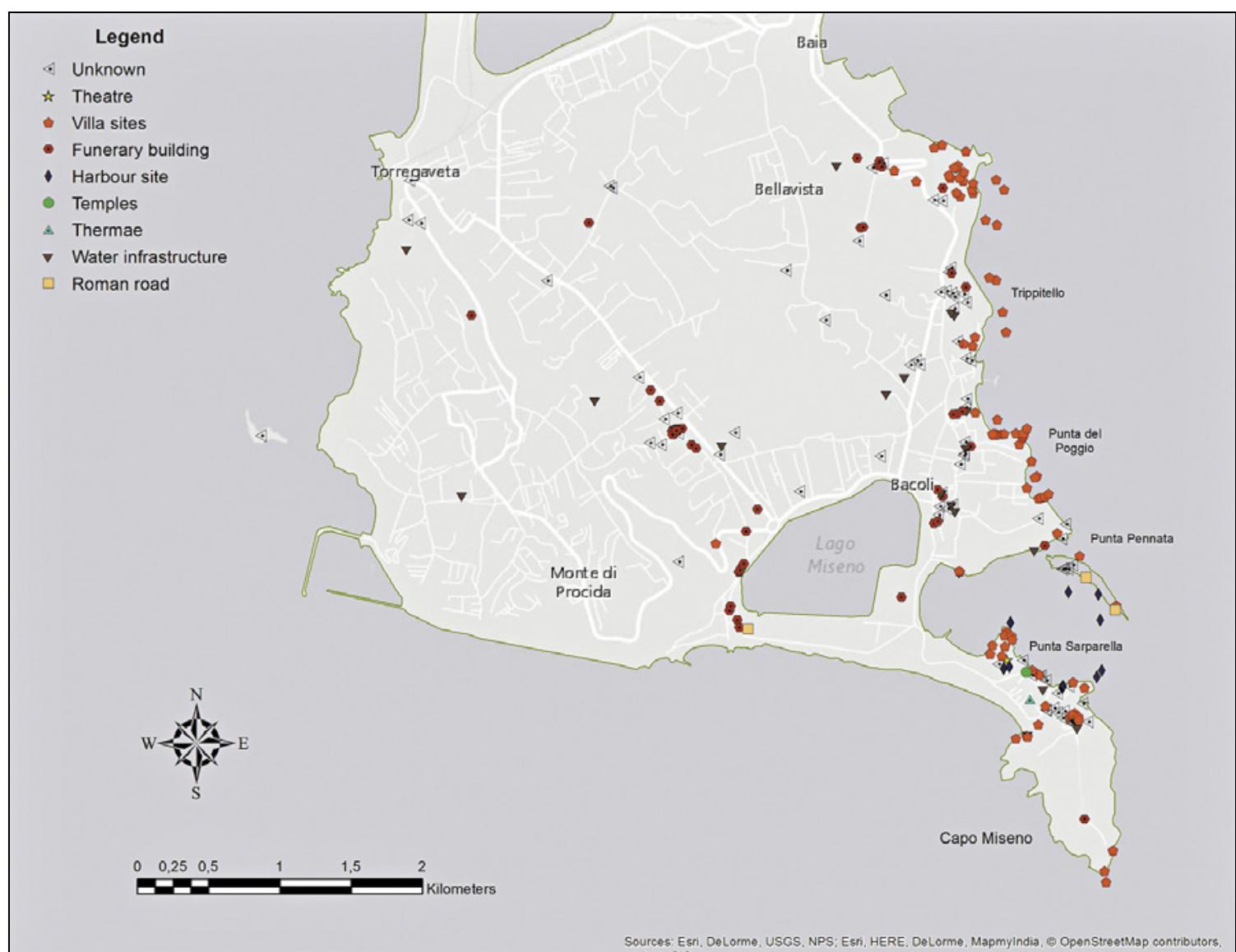 Fig. 2 - Misenum archaeological map as visualized in GIS platform. 