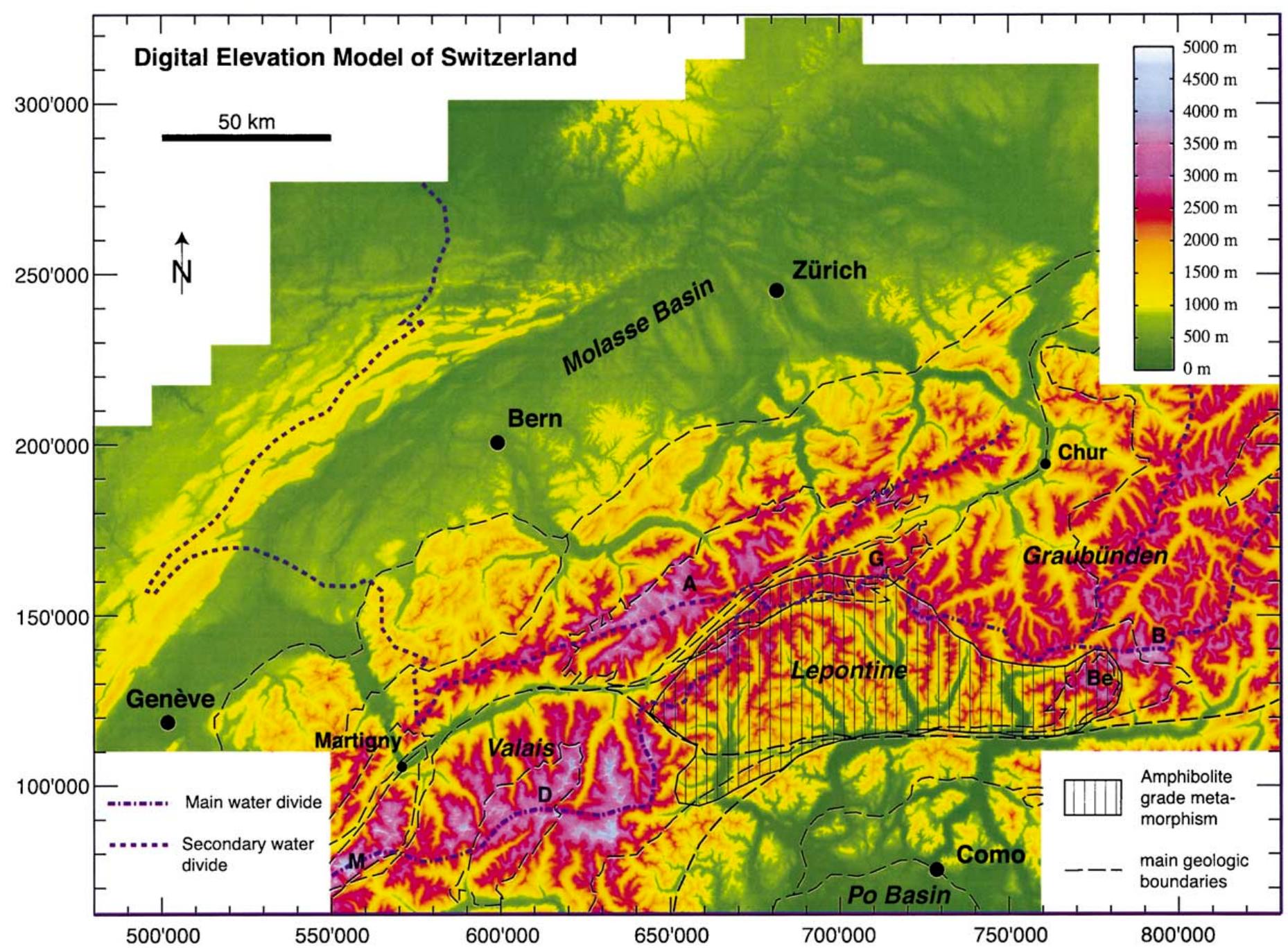 Elevation-shaded representation of the digital elevation