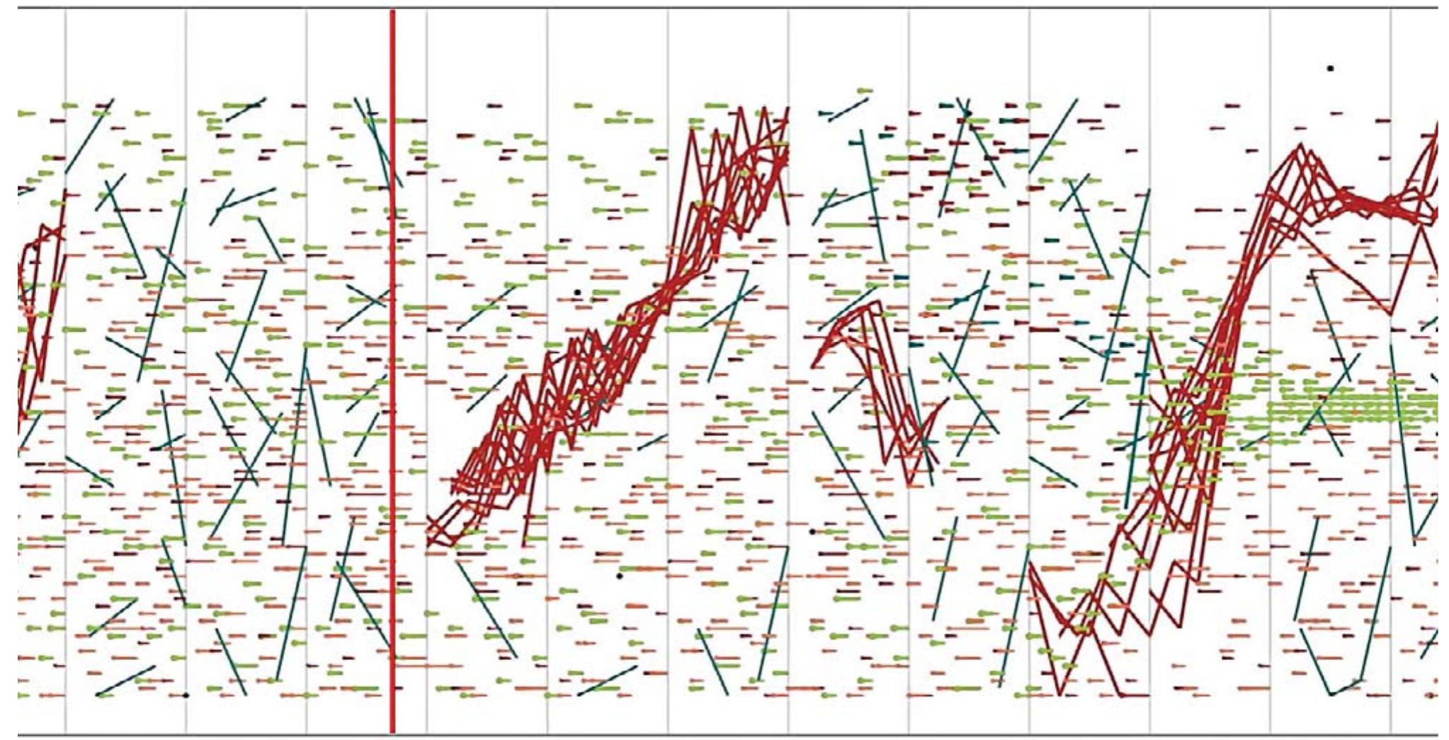 3/ Iannis Xenakis, Pithoprakta (1955-56), grafico della distribuzione stocastica dei suont (I. XENAkis, Musique de Yarchitecture ..., cit., p. 181). 3/ lannis Xenakis, Pithoprakta (1955-56), graphic of the stochastic distribution of sounds (I. Xenakis, Musique de Yarchitecture ..., cit., p. 131). 