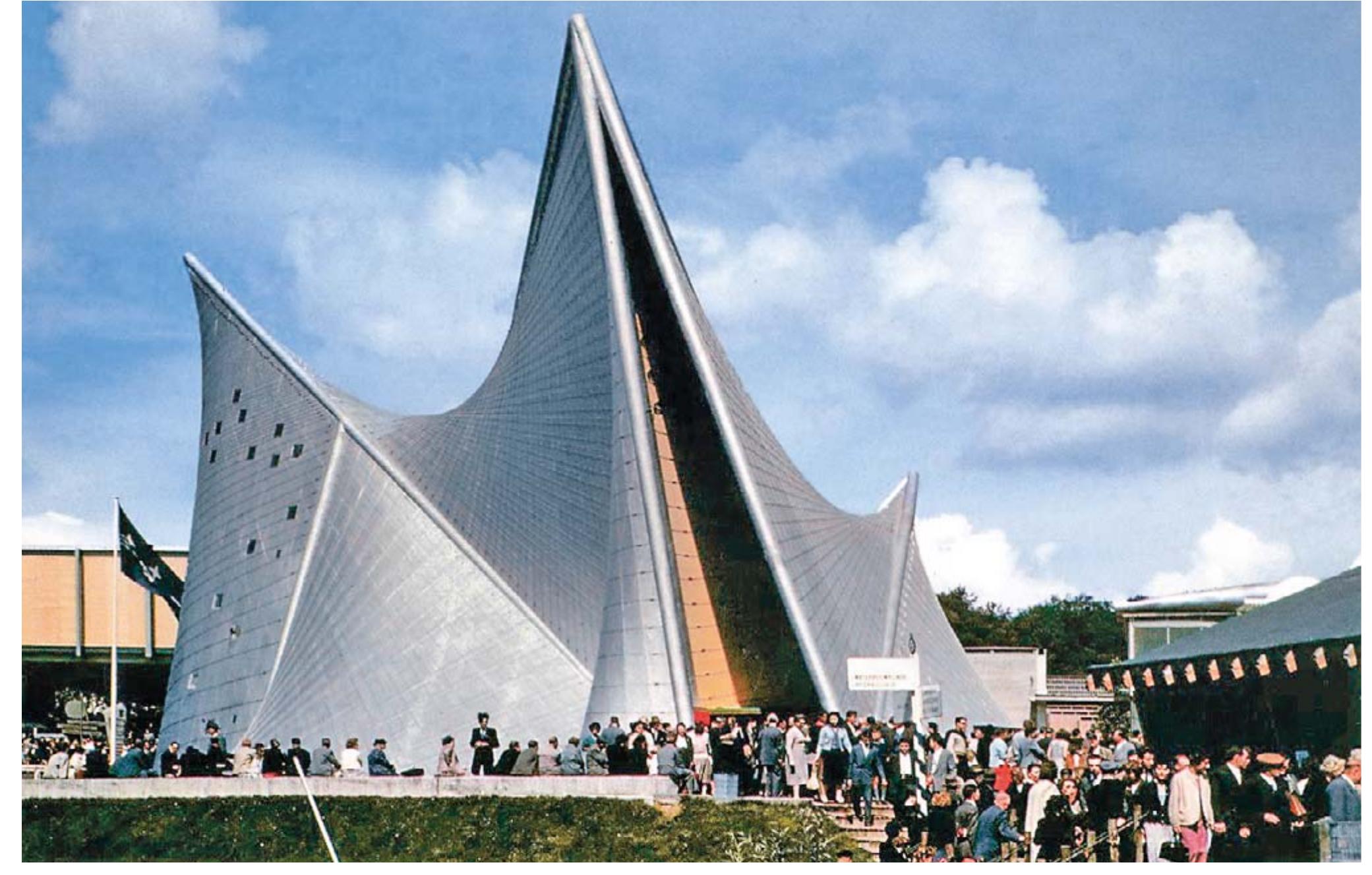 12/ Iannis Xenakis, Padiglione Philips Bruxelles, 1958. 12/ lannis Xenakis, perspective of the Philips Pavilion, 1958 