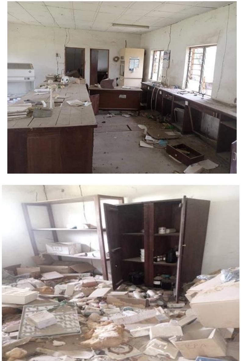 Plate 1. Vandalized Environmental laboratory.   Effective environmental protection requires good infrastructure and state of the art equipment for setting and measuring standards for various environmental parameters. This infrastructure includes environmental laboratory. TASEPA has one environmental laboratory that was vandalized during the end SARS protest in Nigeria on 20" October 2020 (Plate 1).  F. Project Execution 