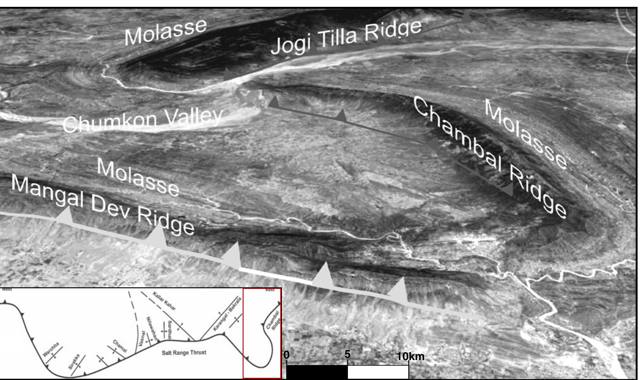 Landsat image shows mangal dev rigde, chambal ridge, and