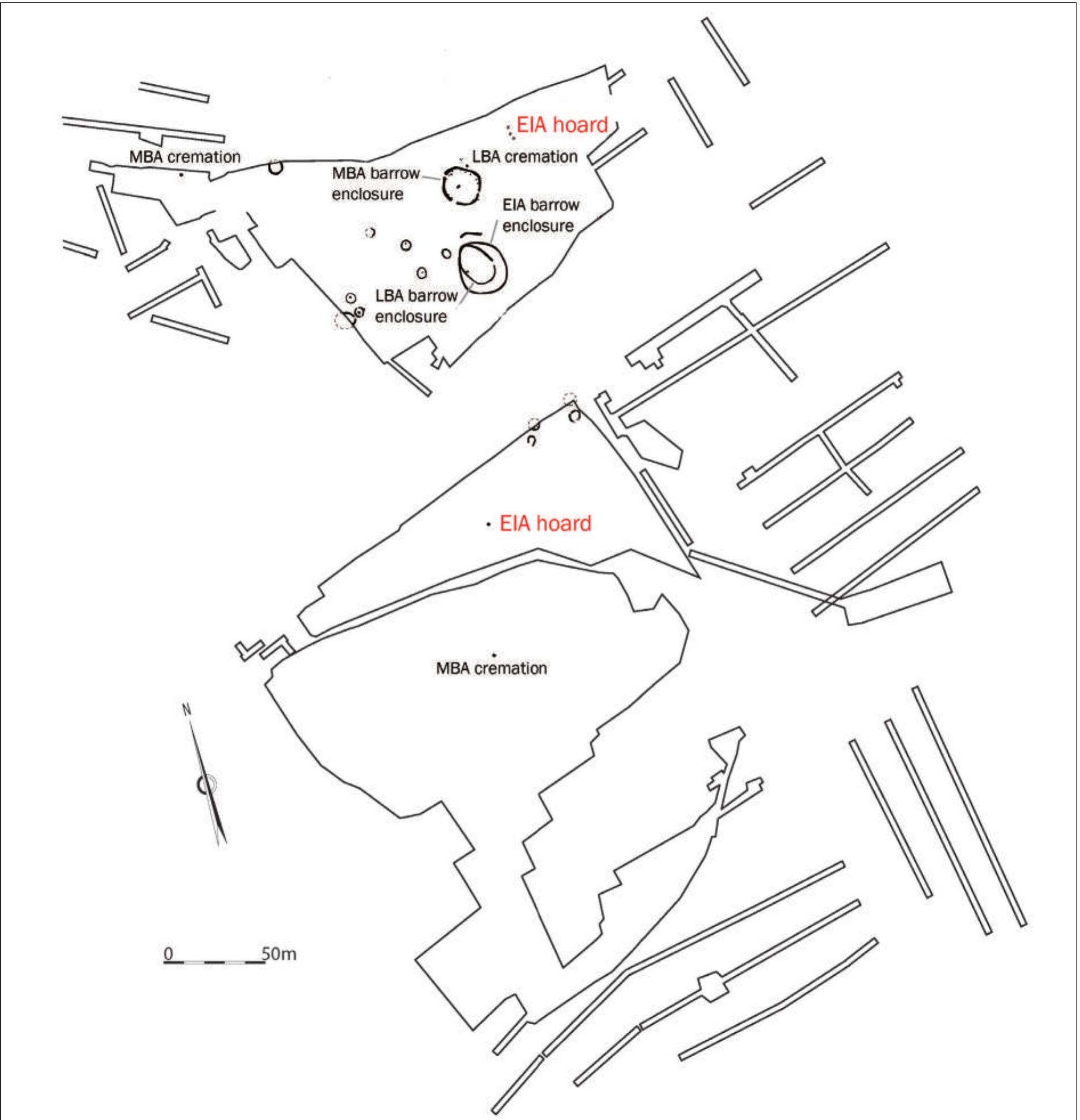 Fig. 7. Map of the funerary area of La Tremblaye at Agneaux (graphics: G. Cabanillas de la Torre after Marci- gny 2012, 607 fig. 9).