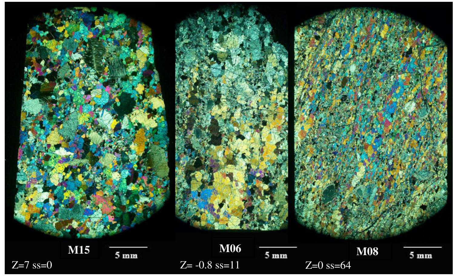 Sample location and x-z cross-section of shear zone a: