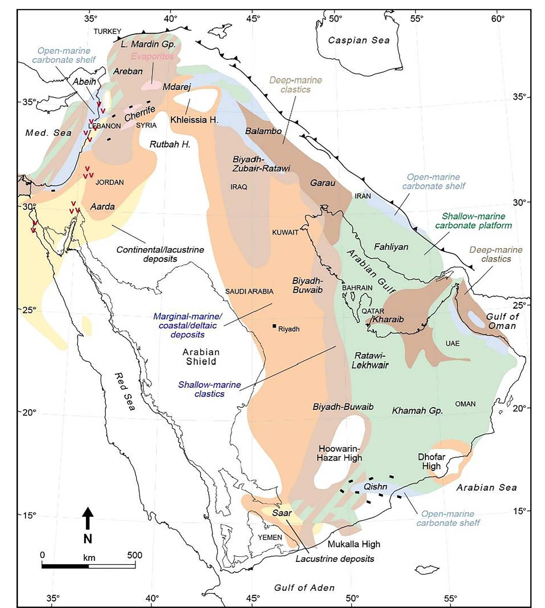 Paleofacies map of the early cretaceous from zieglar (2001),