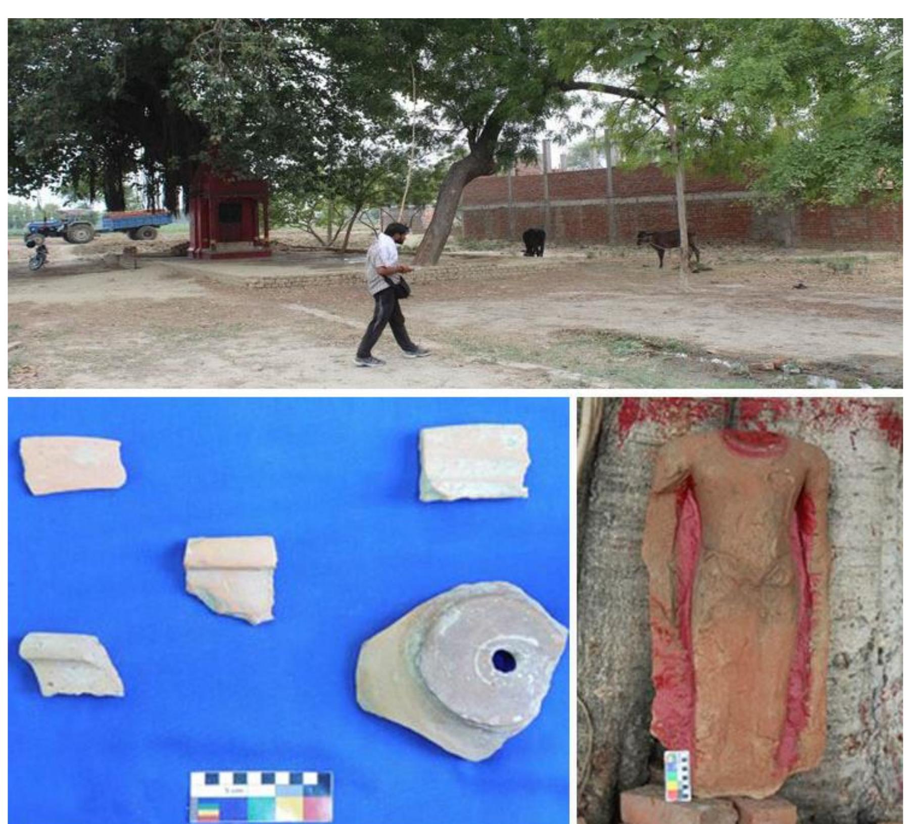 Figure 3: General view of Baluwa and its pottery with broken Budhha sculpture 