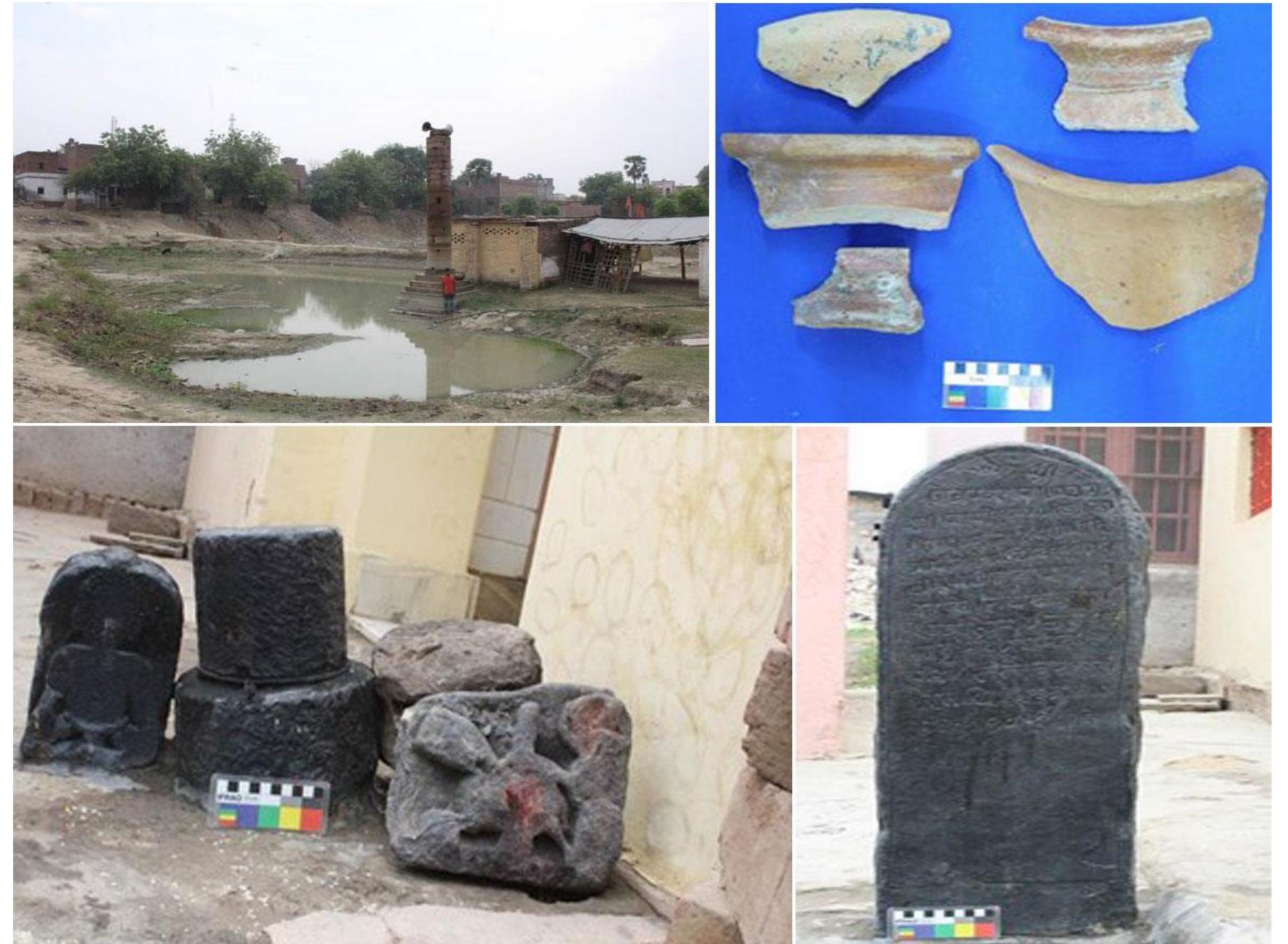 Figure 14: General View of Shivpur and pottery, architectural pieces and Inscription 