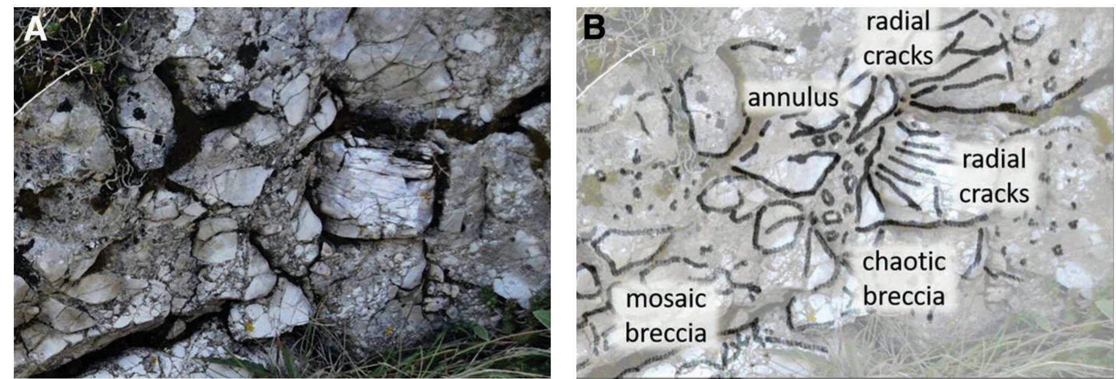 (a) suspicious explosion fractures in maiolica limestone