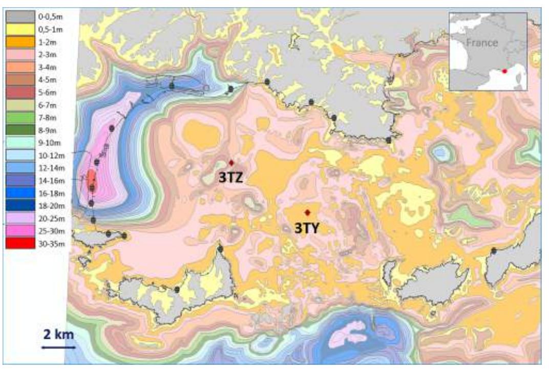 Detailed 3-d map of the thickness of the sedimentary layer
