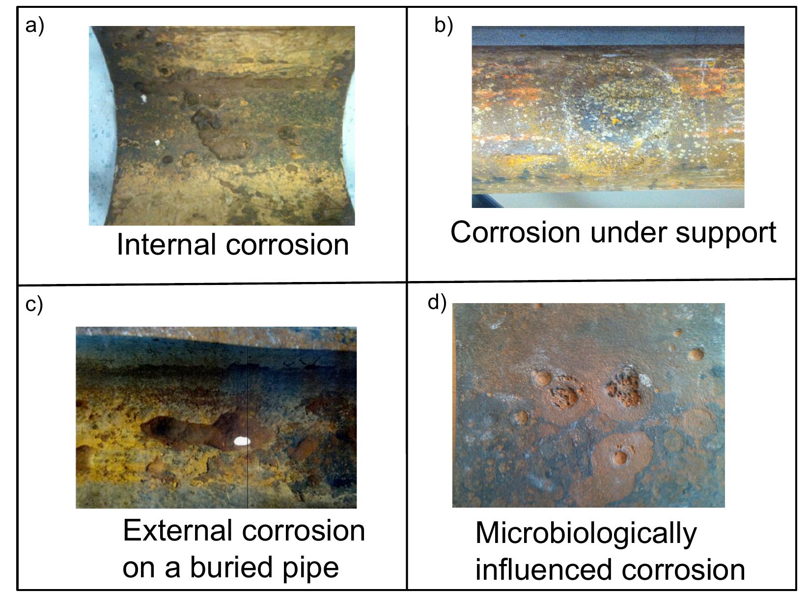 Scab Corrosion Example 4: examples of real corrosion defects. a) internal
