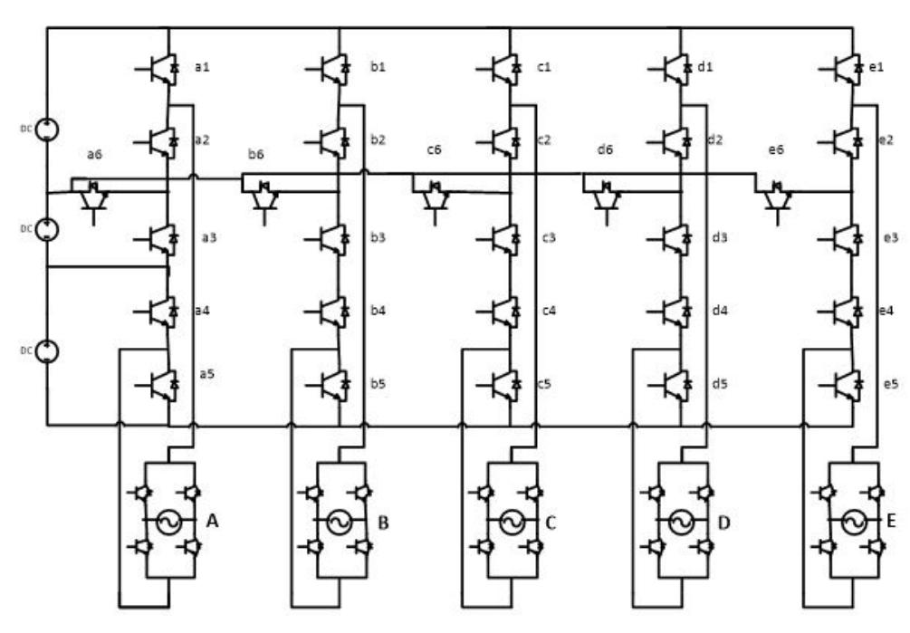 Reversing voltage topology for five phases inverter. figure