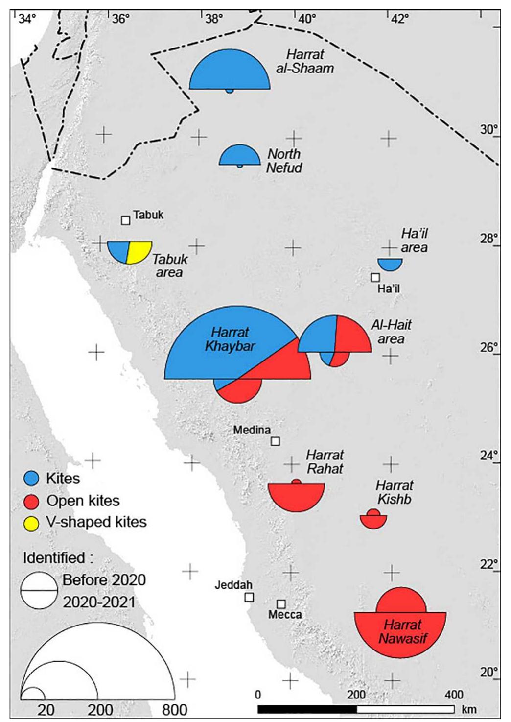 Fig. 2. Kites and kite-like structures discovered before and after 2020 ir Saudi Arabia. 