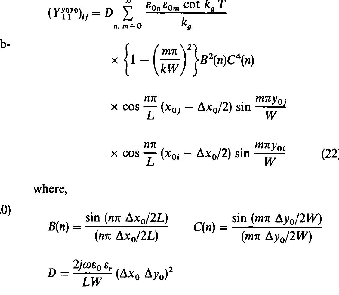 The elements of [Y,.] are also given by eqns. 20-22 with cot k, T replaced by cosec k, T. 