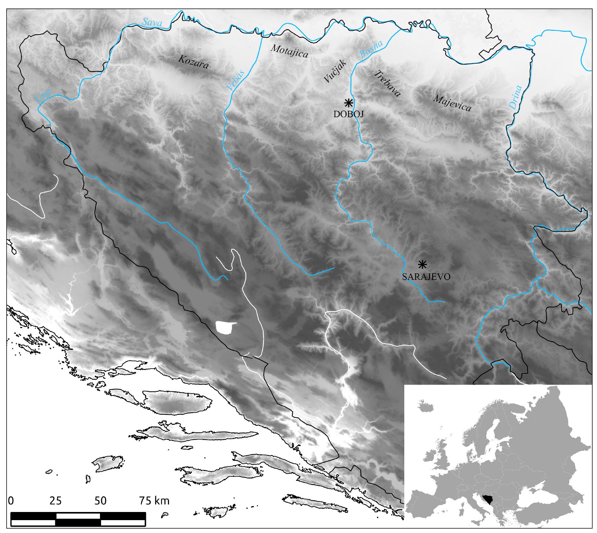 Fig. 2. Topographic map of Bosnia and Herzegovina 
