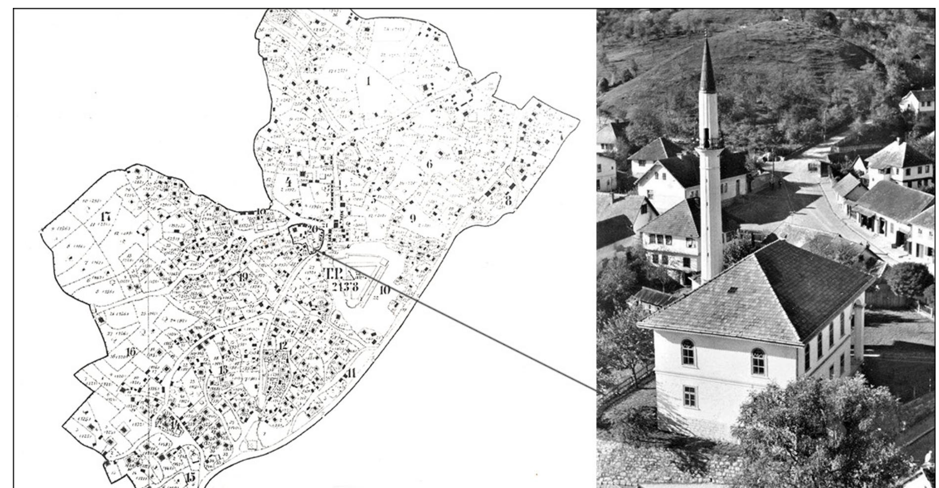 Fig. 3. Urban plan of Doboj from 1882 with the position of the Selimiye Mosque (Archive of the Museum in Doboj) 