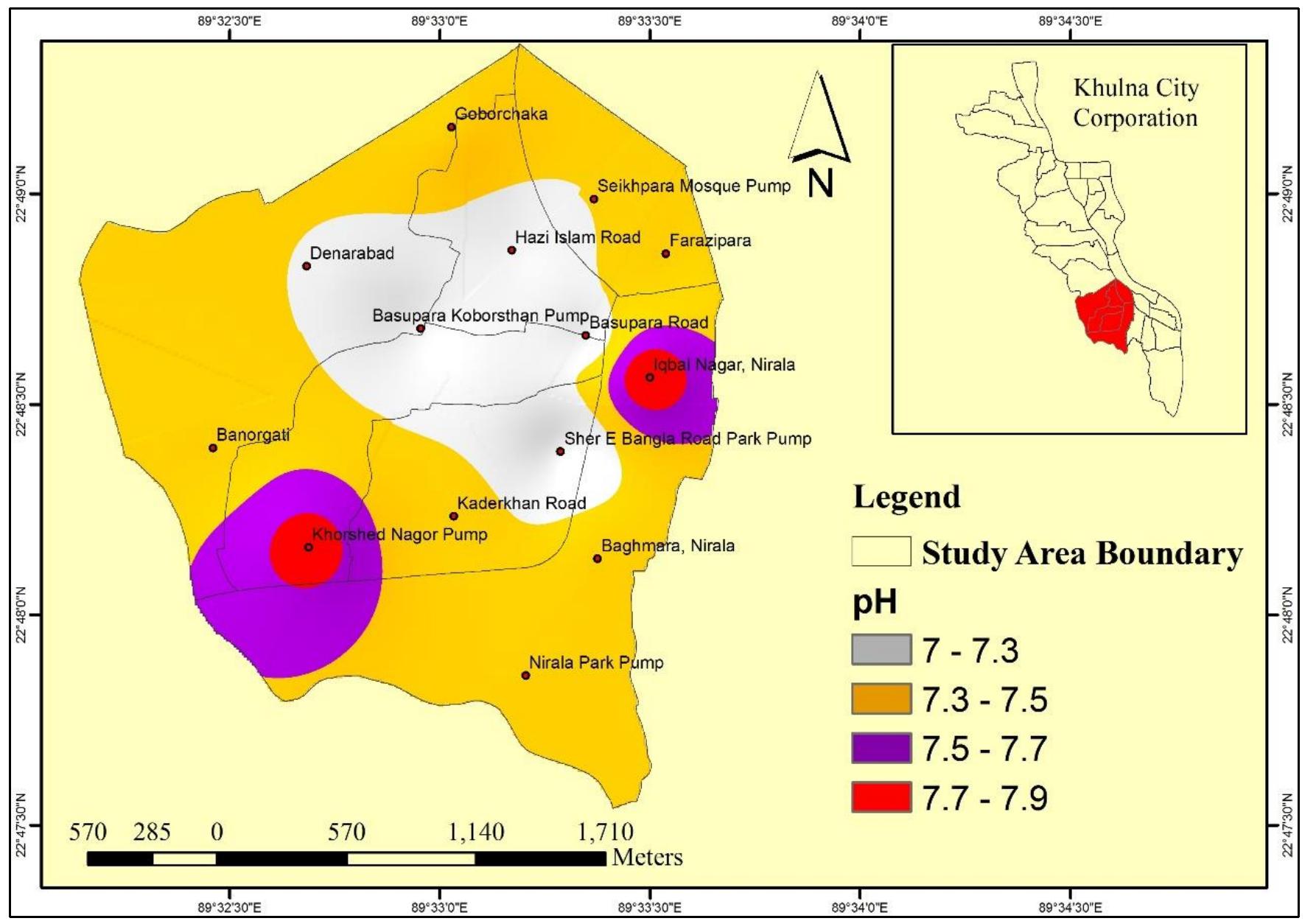 Map 3: spatial variation of ph source: prepared by author,