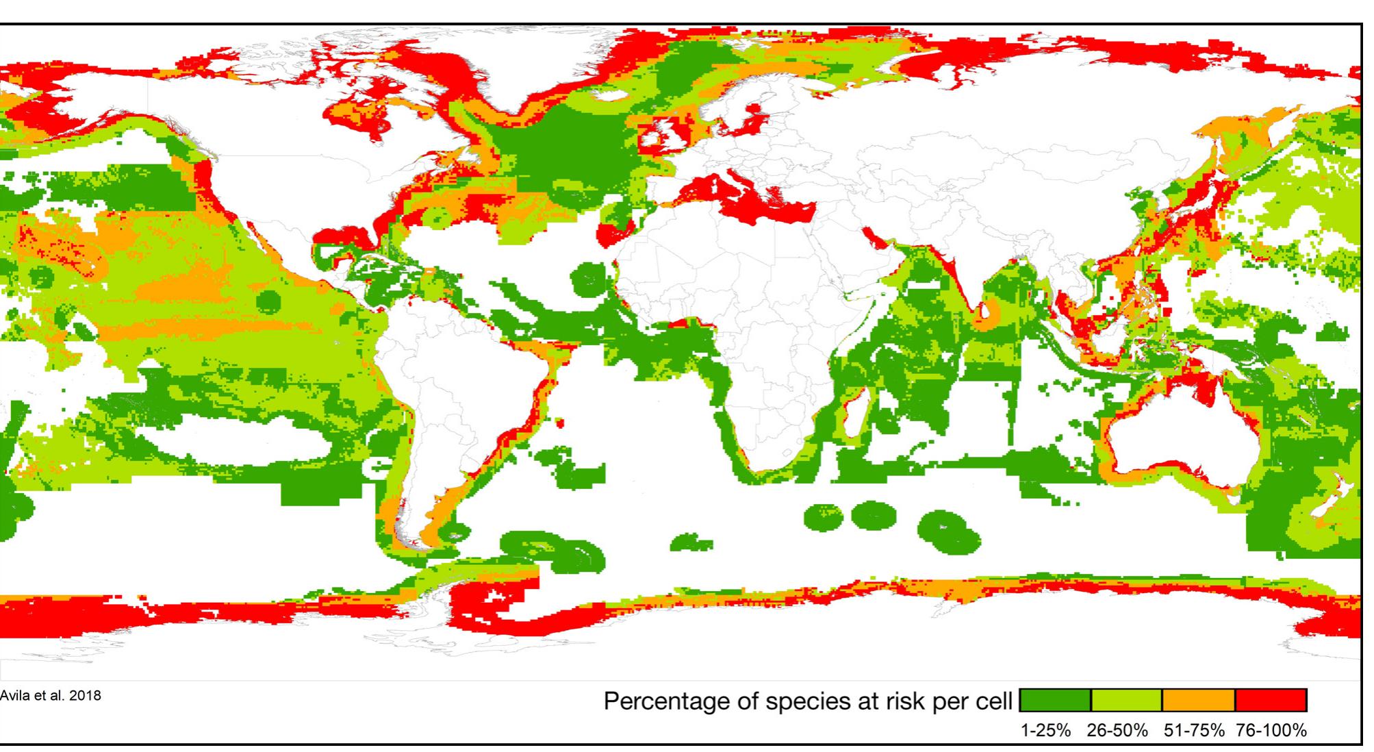 Cumulative risk map showing the proportion of species of the
