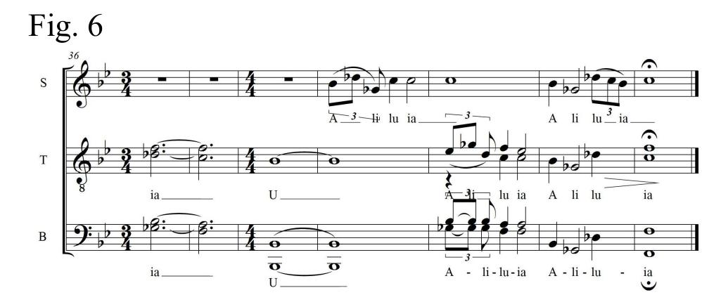 Besides the deep feelings of the main melody, he surprising element in this initial choir piece of he Hymns of the Holy Liturgy by Saint John the Chrysostomos is the treatment of the chords of the harmonic chord relations as independent harmonic entities, whose values is more in terms of sonority han of chordal function. Also, the dissonances are eft unresolved, which is in contradiction with the principles of classical harmony. One argument in favour of this idea is the fact that, although the key signature would indicate Bb or G minor, the piece begins in G minor and yet it ends in F major; as we have seen, along the piece, chords on other pitches are also used (Gb, Ab, Bb).   manner similar to the dialogue of voices between 
