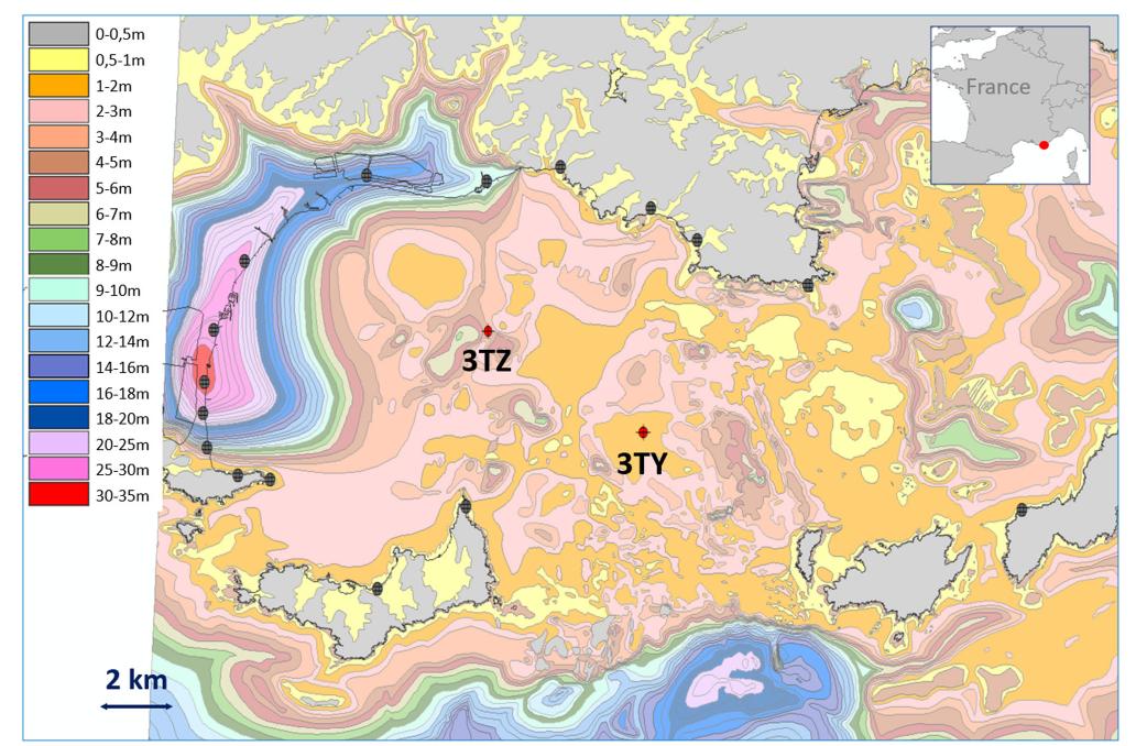Detailed 3-d map of the thickness of the sedimentary layer