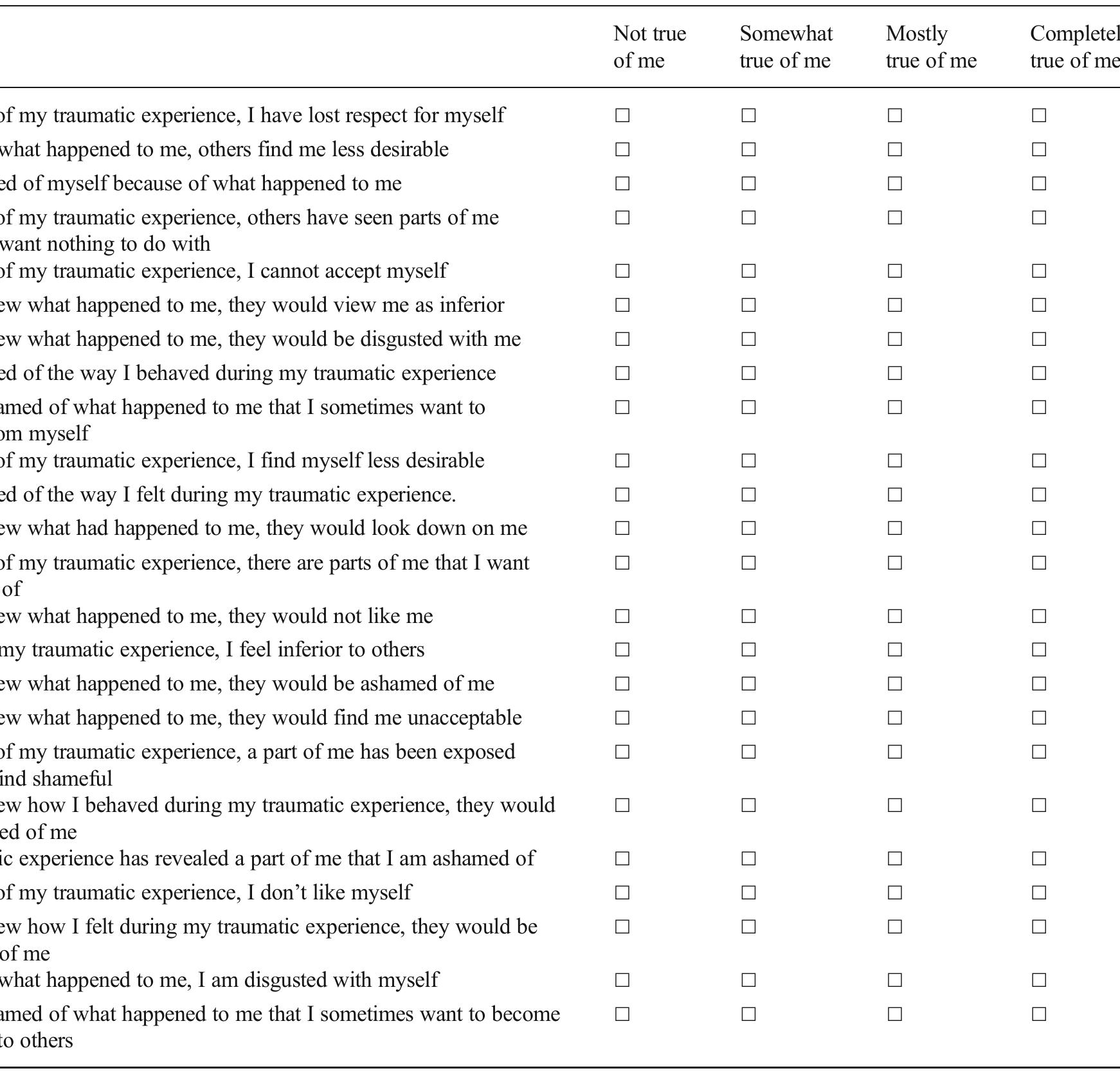 Trauma Inventory (PDF) The Trauma Related Shame Inventory: Measuring Trauma-Related ...