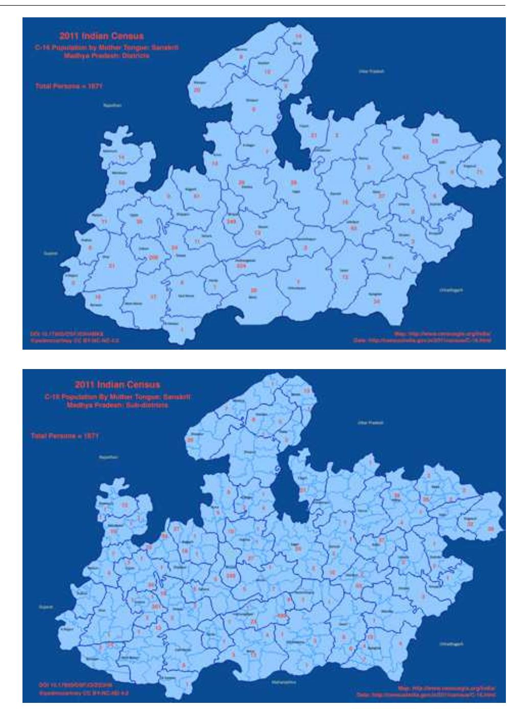 Figure6 2011 Madhya Pradesh: Districts L1-Sanskrit. (India 2020)  ‘Sanskrit-Speaking’ Villages, Faith-Based Development and the Indian Census 