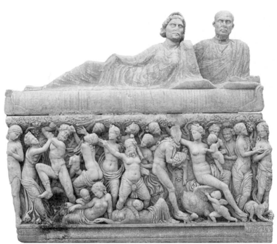 Fig. 15. Attic Dionysian kline sarcophagus of the third cen- tury C.E. from Tomb M9 of the West Necropolis at Perge (H. Abbasoglu). 