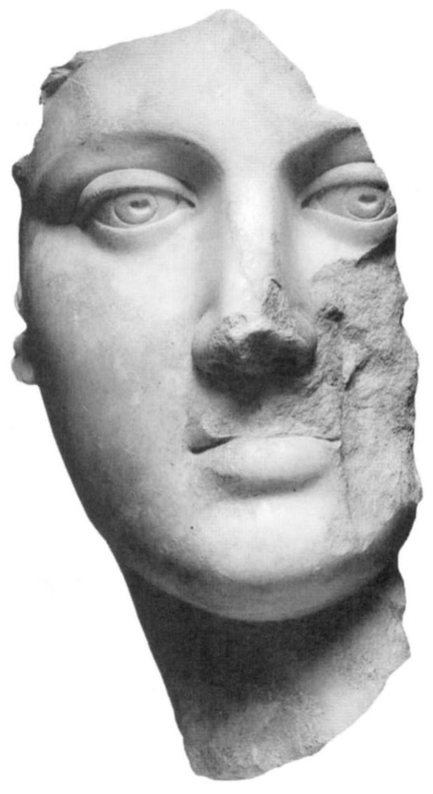 Fig. 19. Fragment of a female head from a marble statuary group decorating the so-called Vedius Gymnasium of the second century C.E. at Ephesos (F. Krinzinger). 