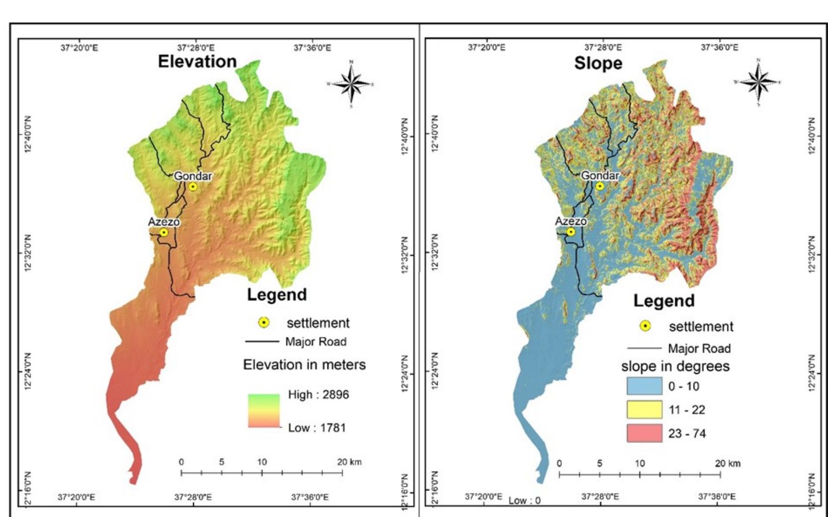 Map of the study area figure 2. elevation and slope map of
