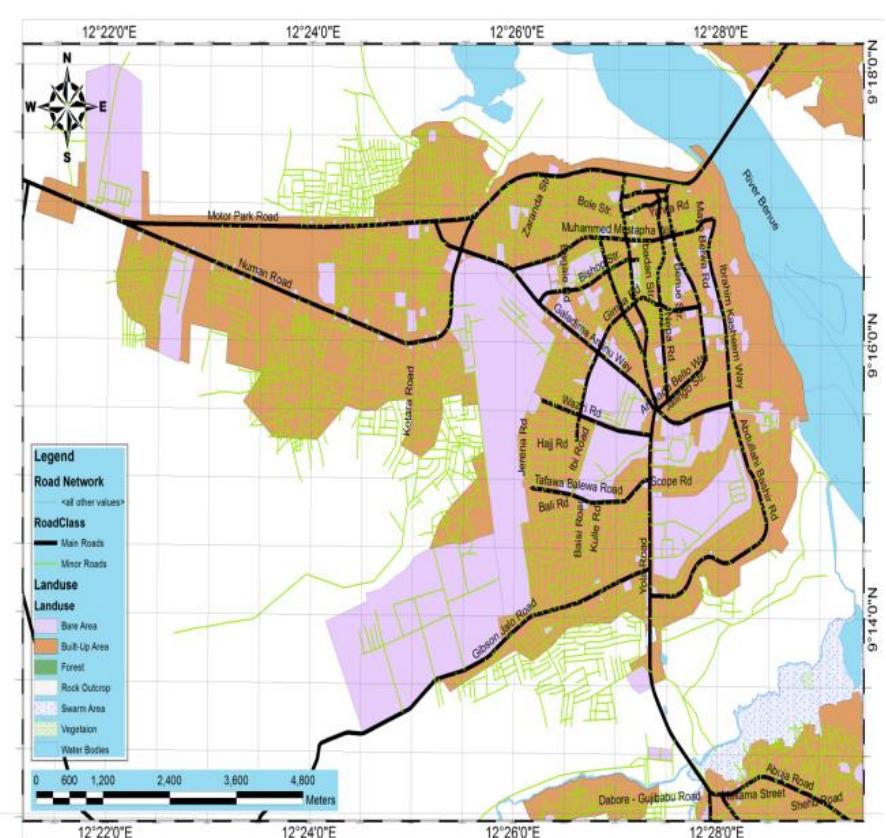 Fig. 4: Jimeta Land use map (Source: Generated using ArcGIS 10.1)  Fig. 3: Map of Jimeta Showing 11 Wards (Source: Generated using ArcGIS 10.1) 