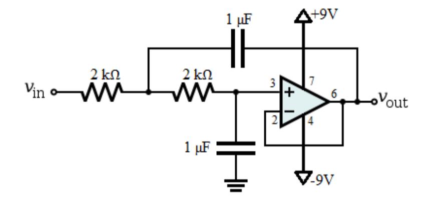 Schematic of active low pass filter. the cutoff frequency