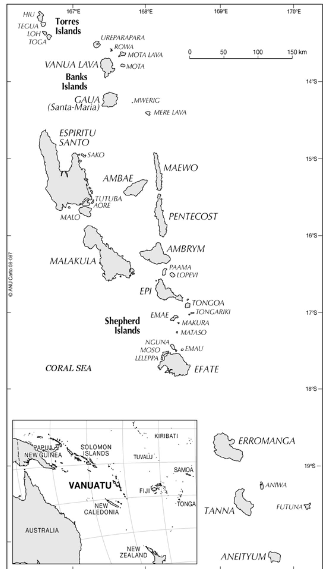 1. map of vanuatu. map courtesy anu cartographic services,