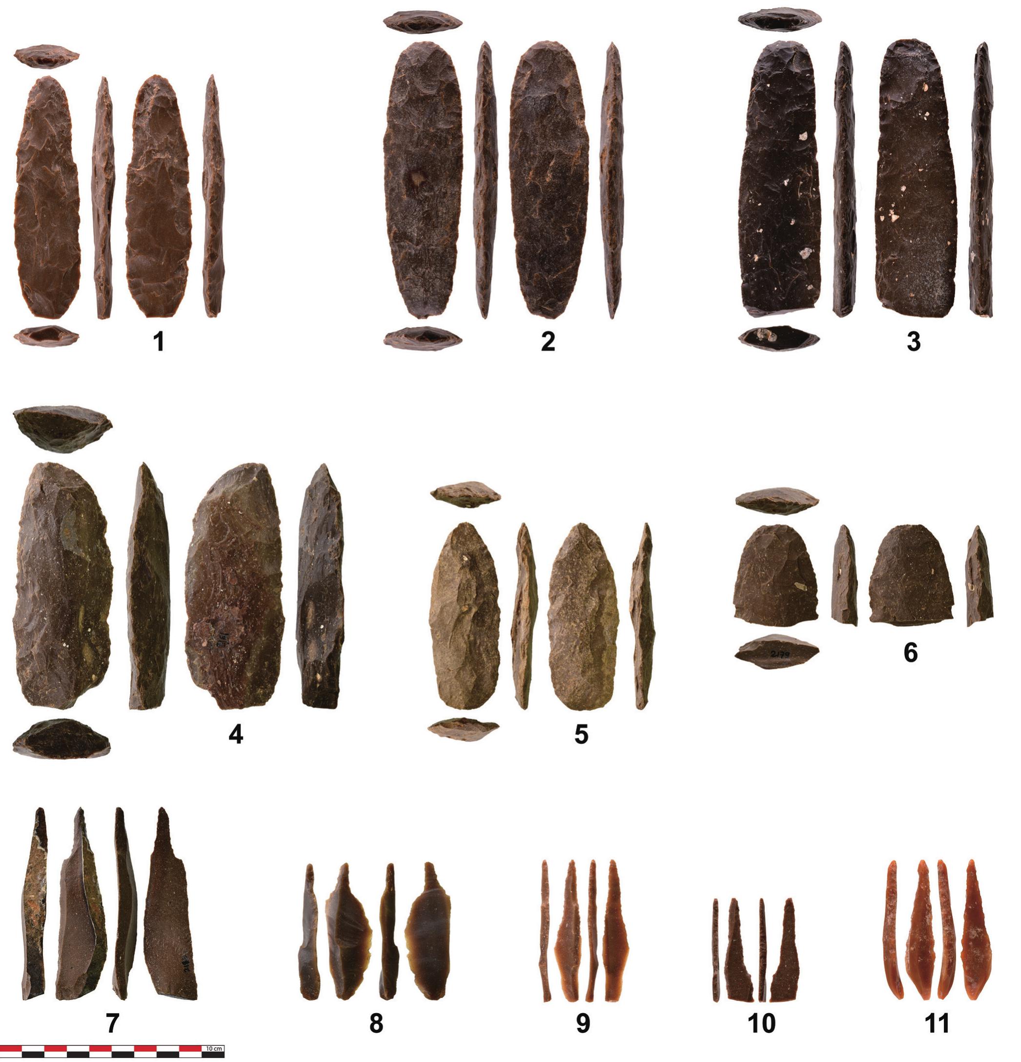 Fig. 3. Tools from Jibal al-Khashabiyeh lithic assemblages. 1-6: bifacial pieces; 7-11: perforators. 