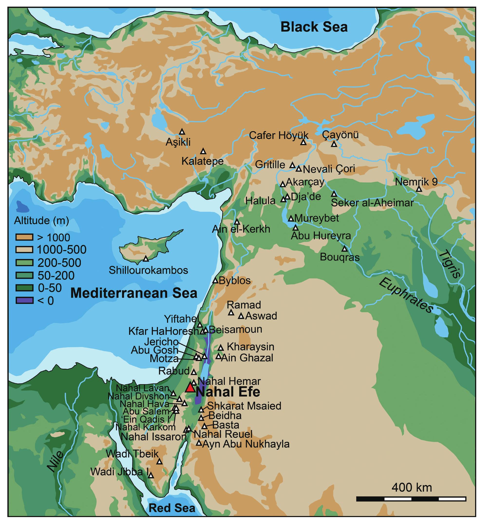 Fig. 1. Map with the location of Nahal Efe and other relevant PPNB sites in the Near East. 