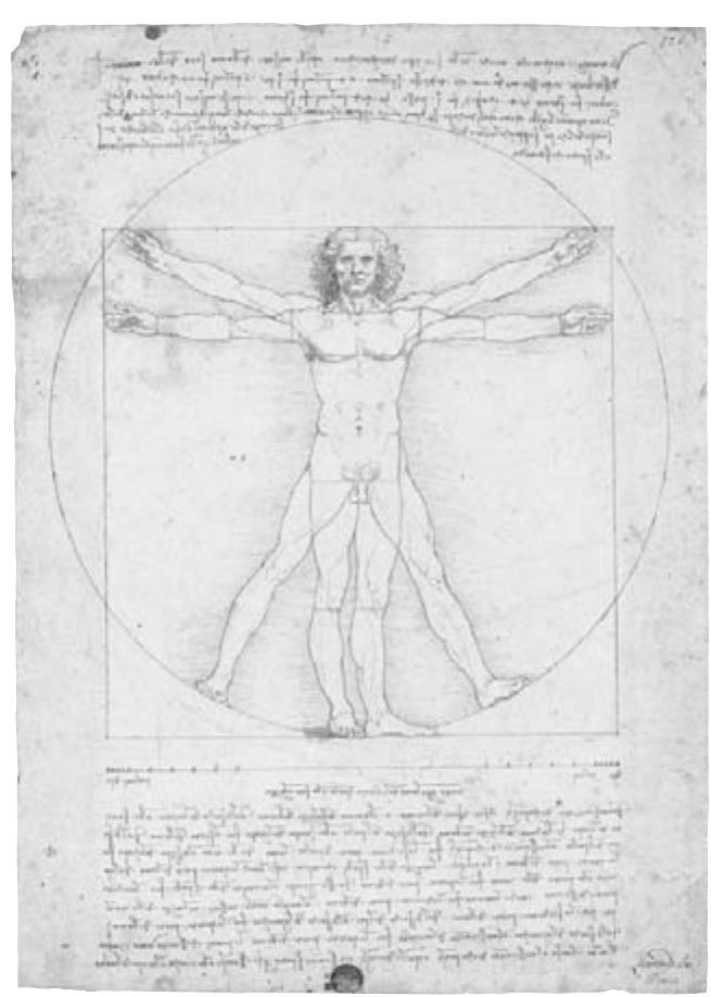Fig. 7. Content: Leonardo da Vinci’s famous drawing Vitruvian Man, 1485, shows the realm of natural beauty and artistic beauty in one illustration, an example of the blend of art and science during the Renaissance. 