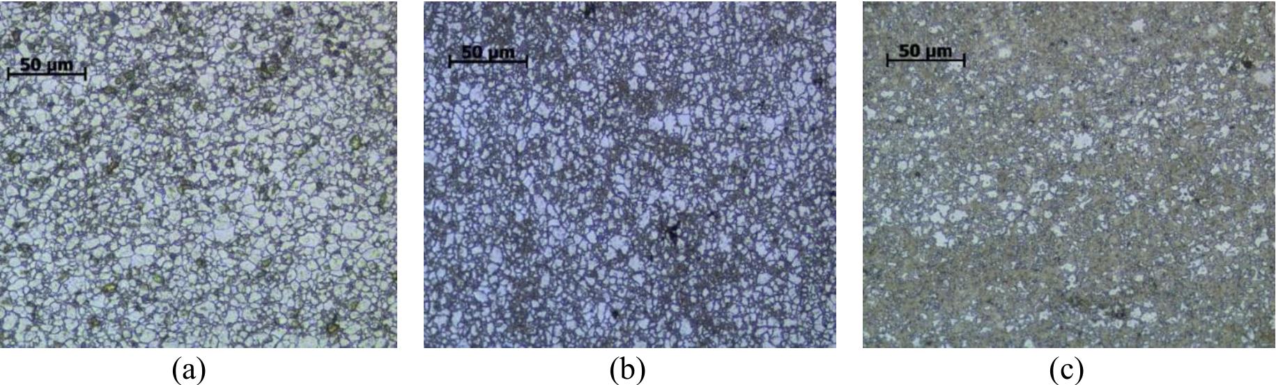 Microstructure of (a) dp600, (b) dp800 and (c) dp1000
