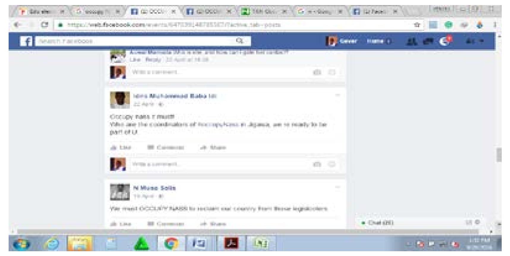 Source: Screen Shot of Protest Post on Facebook, 2016.  posts on Occupy NASS. 