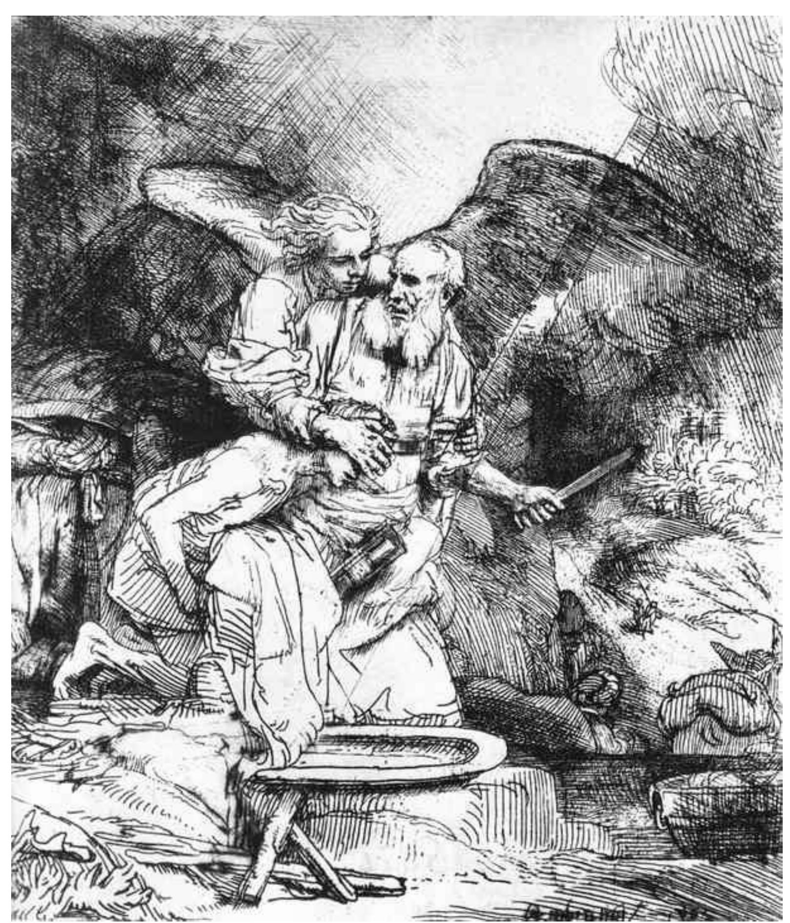 having a privileged and private view of the scene, and feeling with the characters depicted.  Figure 1 - Rembrandt Harmensz van Rijn (Dutch, 1606-1669), Abraham’s Sacrifice, 1655. Etching and drypoint. Davison Art Center, Wesleyan University. Accession no. 1947.D1.209. Gift of George W. Davison (B.A. Wesleyan 1892), 1947. 