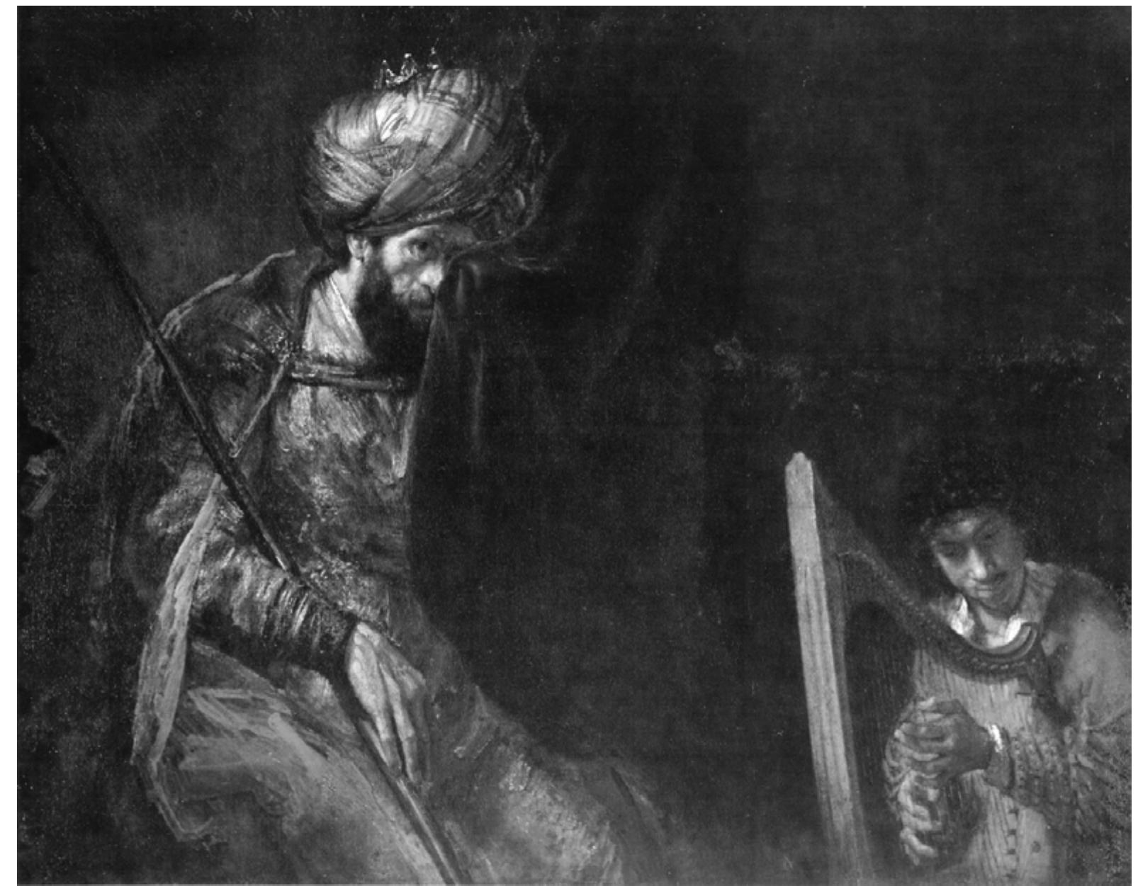 Figure 3 - Rembrandt Harmensz van Rijn (Dutch, 1606-1669), and/or studio of, Saul and David, 1655-60. By courtesy of the Royal Cabinet of Paintings, Mauritshuis, The Hague, inv. nr. 621. 
