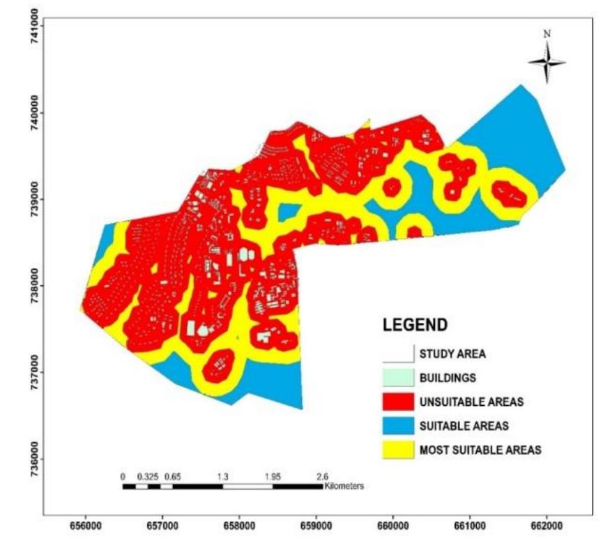 Suitability map for built areas classification of the study